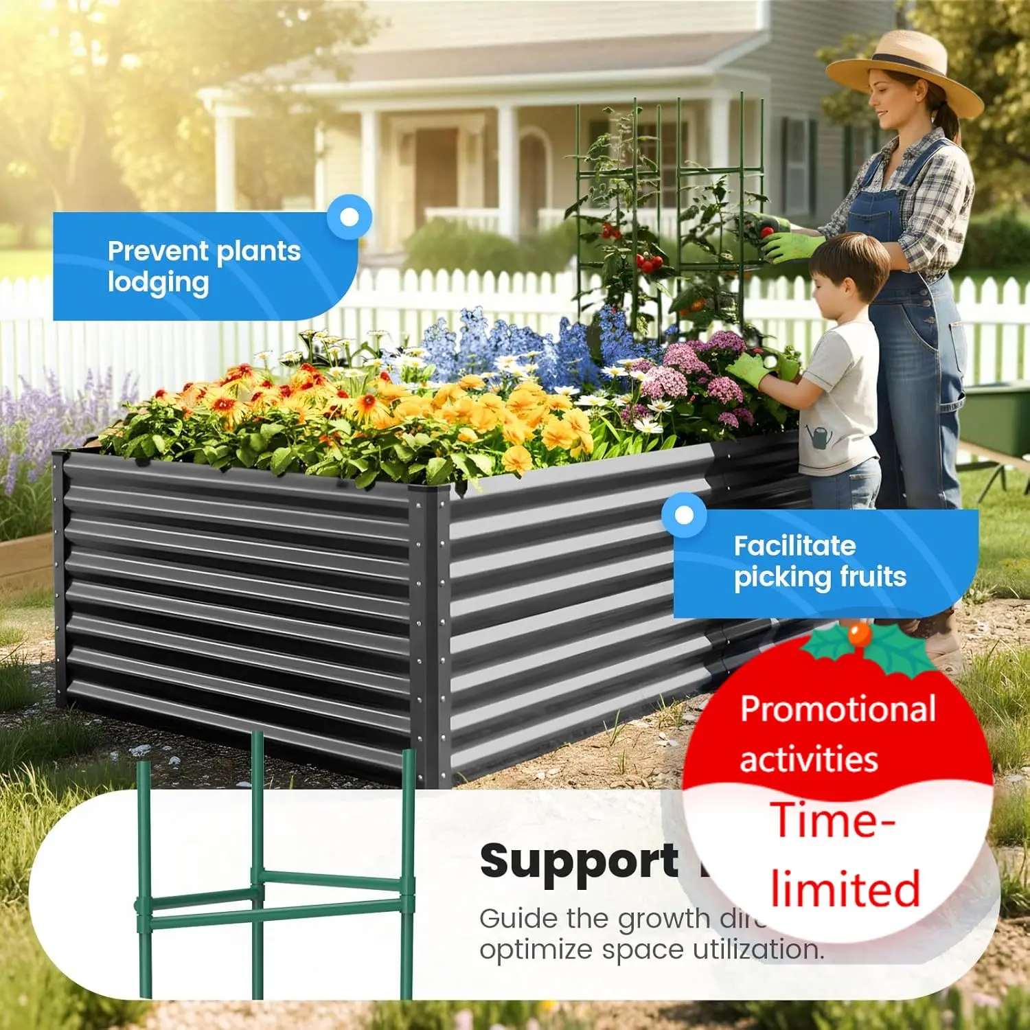 

Quictent Galvanized Raised Garden Bed 8x4x2 Ft Tall Metal Planter Box for Vegetables Bottomless for Backyard, 2 Tomato Cages Inc