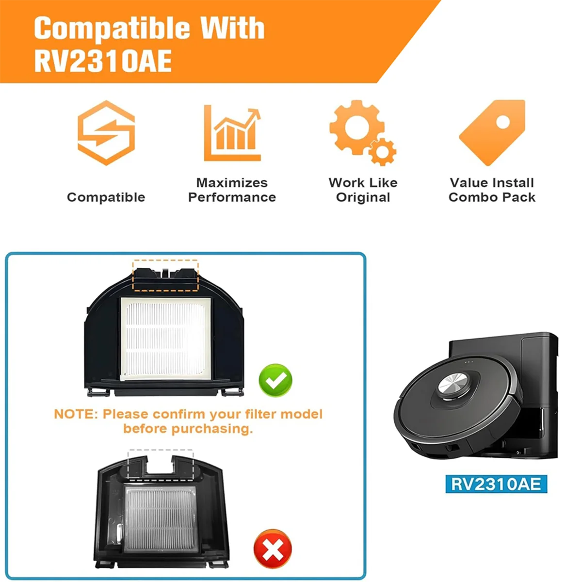 FNJK-เปลี่ยนสําหรับ Shark AV2310AE/RV2310AE Matrix เครื่องดูดฝุ่นหุ่นยนต์หลักแปรงด้านข้างตัวกรอง HEPA