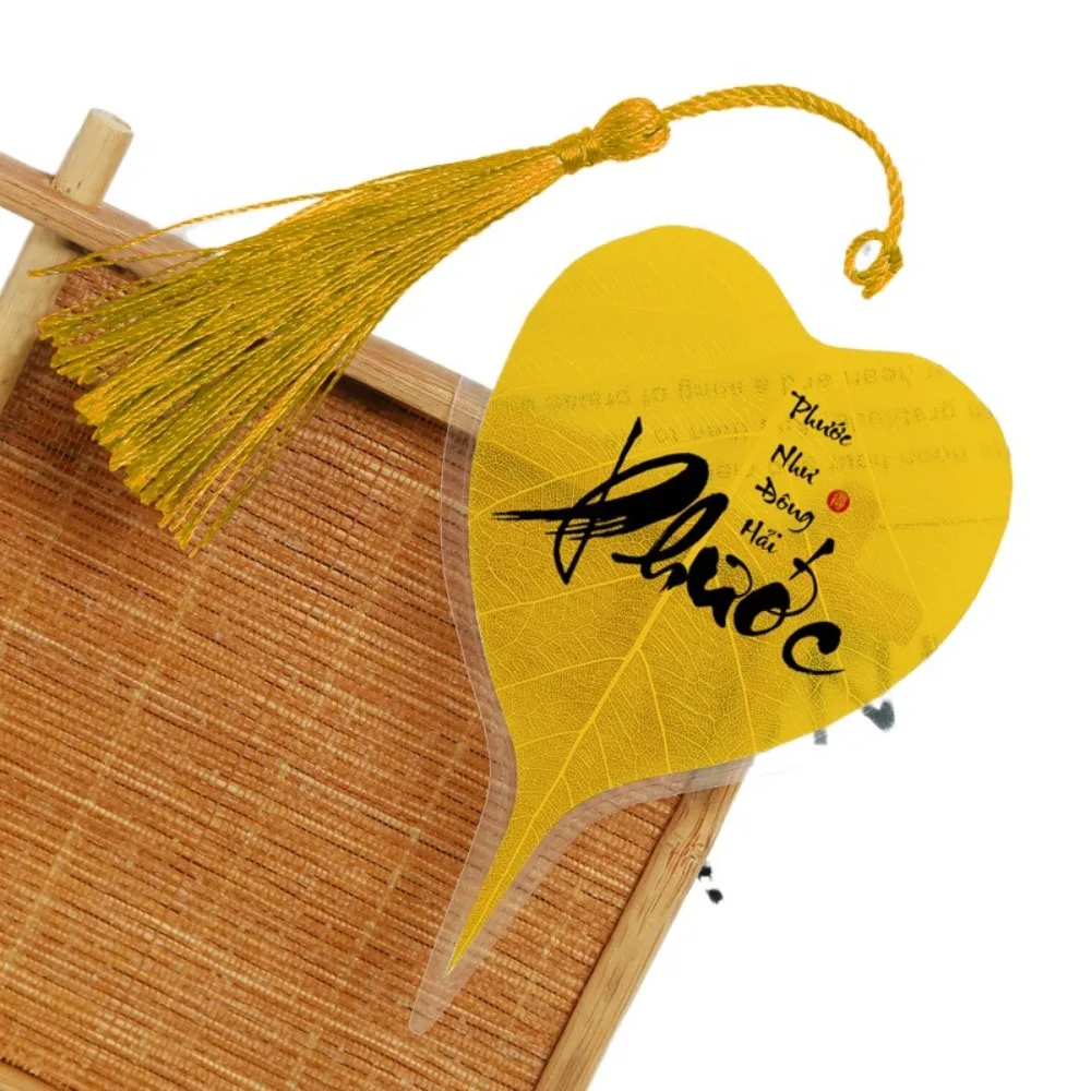 5Pcs Multiple Styles DIY Bodhi Leaf Vein Bookmark Handmade With Words Southeast Asian Bookmark Bookmark Pendant Home