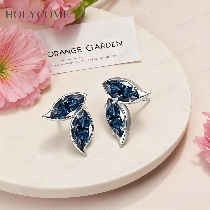 

Custom Two Marquise Earrings Moissanite Stone D Color/Champagne/Vivid Blue/Light Green Sparkling Luxury Jewelry For Women Gifts