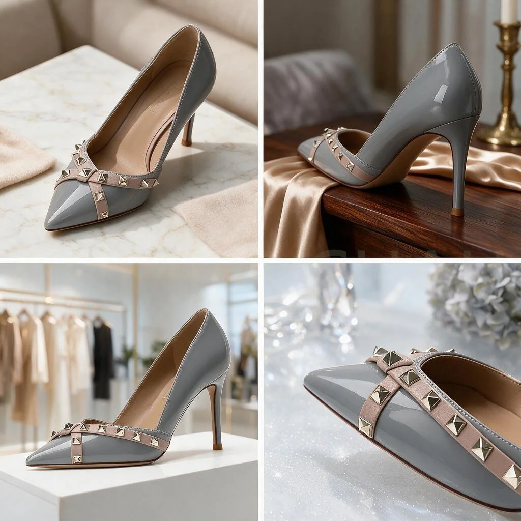 【Measure Your Feet Length Before Order】Rivets Luxry Designer Women Elegant Pumps Pointy Toe Stiletto High Heel Shoes 120-CHC-33