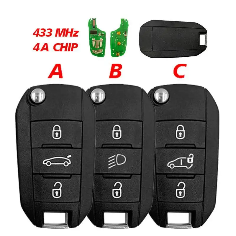 3 Buttons Flip Car Remote Key 433MHZ 4A Chip HU83 For Peugeot 3008 Expert Horton Vauxhall Citroen 2pcs/Lot