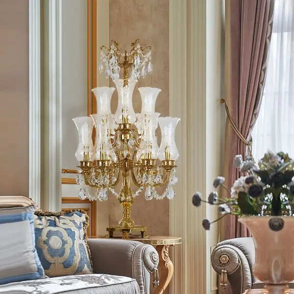 Jewelry top French antique brass table lamp luxury glass high-end catering bronze table lamp