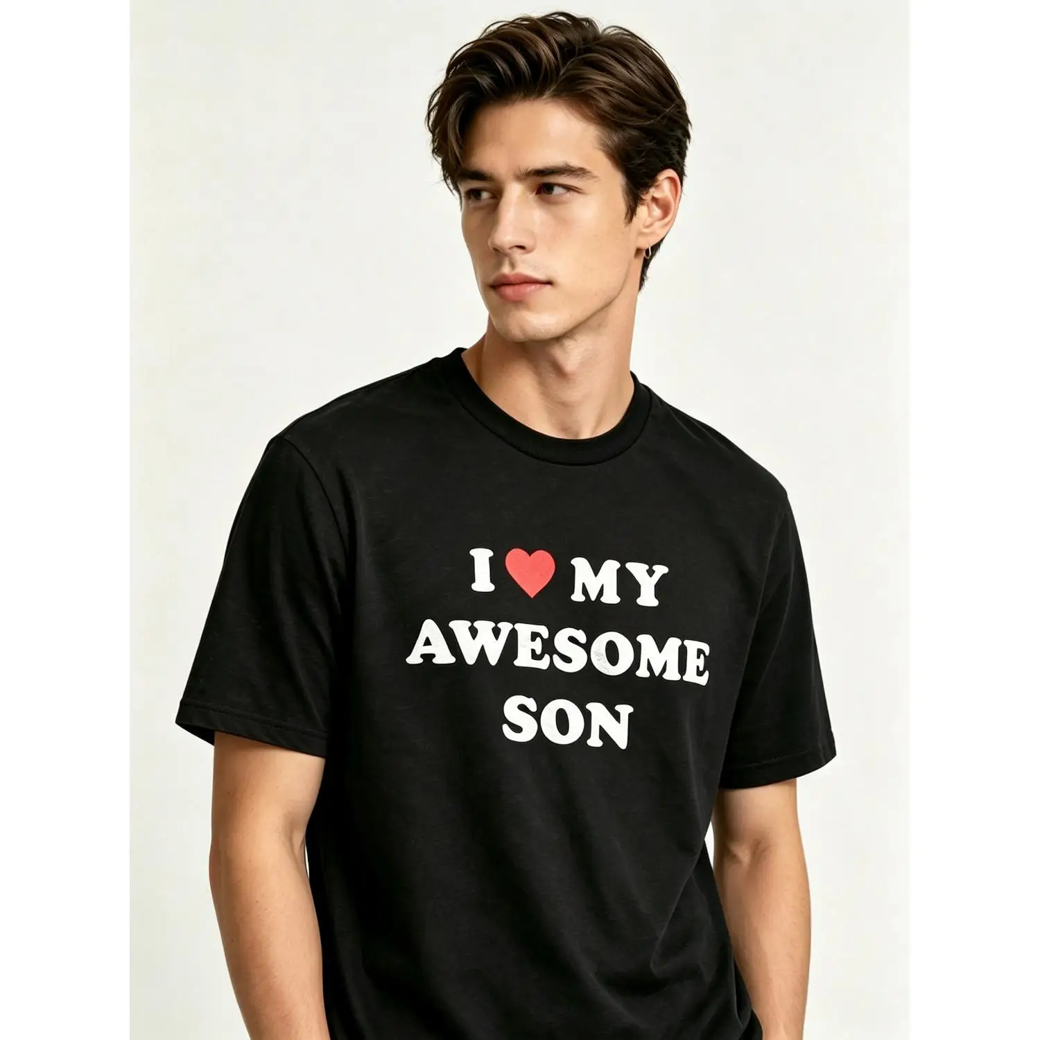 Sweet Family Love I Love My Awesome Son Red Heart Printed T-Shirt, Comfortable Soft Cotton Casual Short Sleeve Top, Ideal Present for Mom and Dad to Show Love to Son