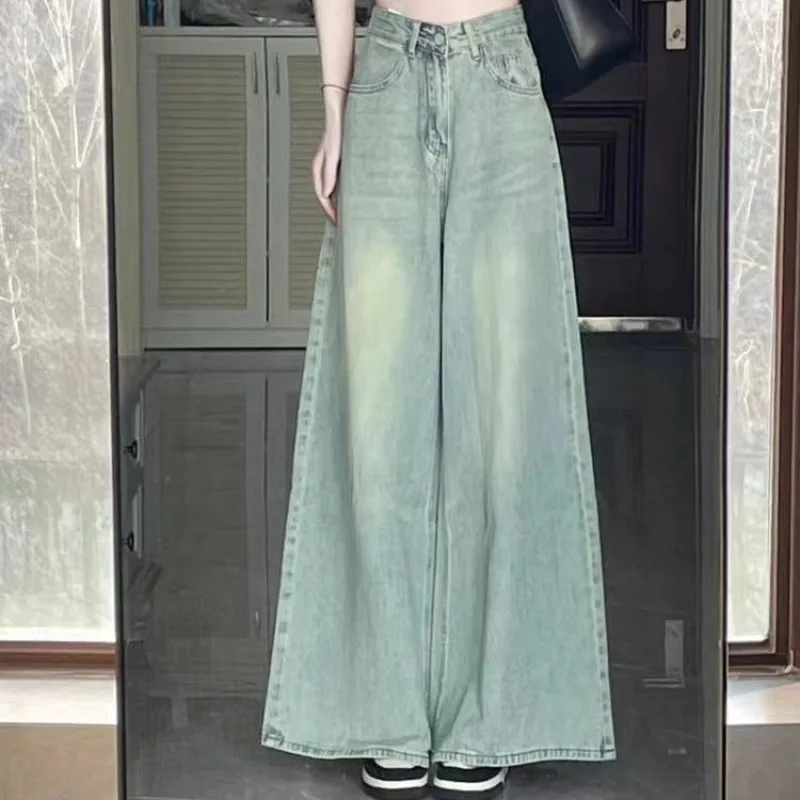 

American Vintage High Street Subculture Jeans New High-waist INS Style Full Length Skirt Pants Women Loose Slim-fit Flared Pants