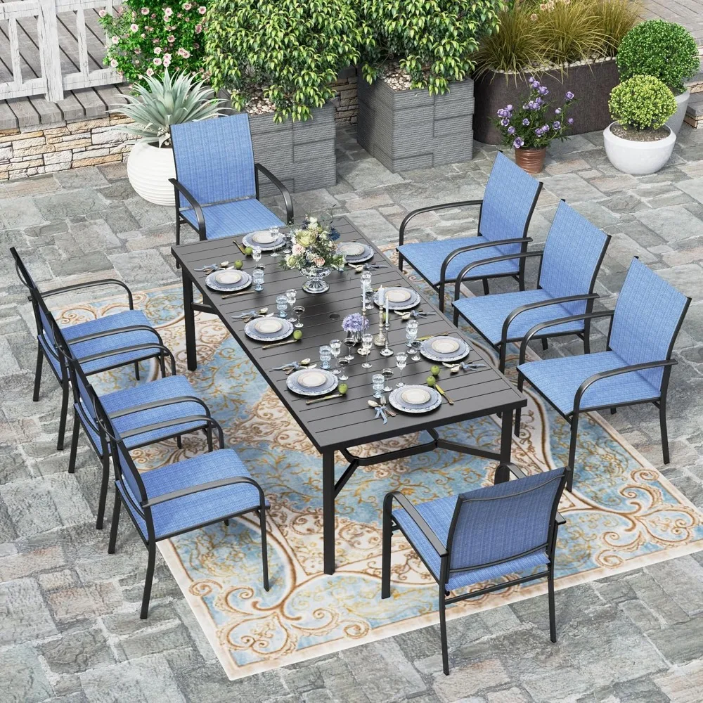 

9 Pieces Patio Dining Set,8 Patio Chairs and 1 Large Rectangle Dining Table,for Deck Garden Backyard Lawn Poolside