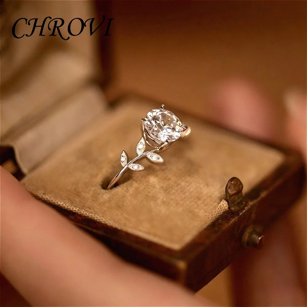 

New 925 sterling silver laurel flower goddess zircon ring, fresh and sweet, versatile, elegant, adjustable open design