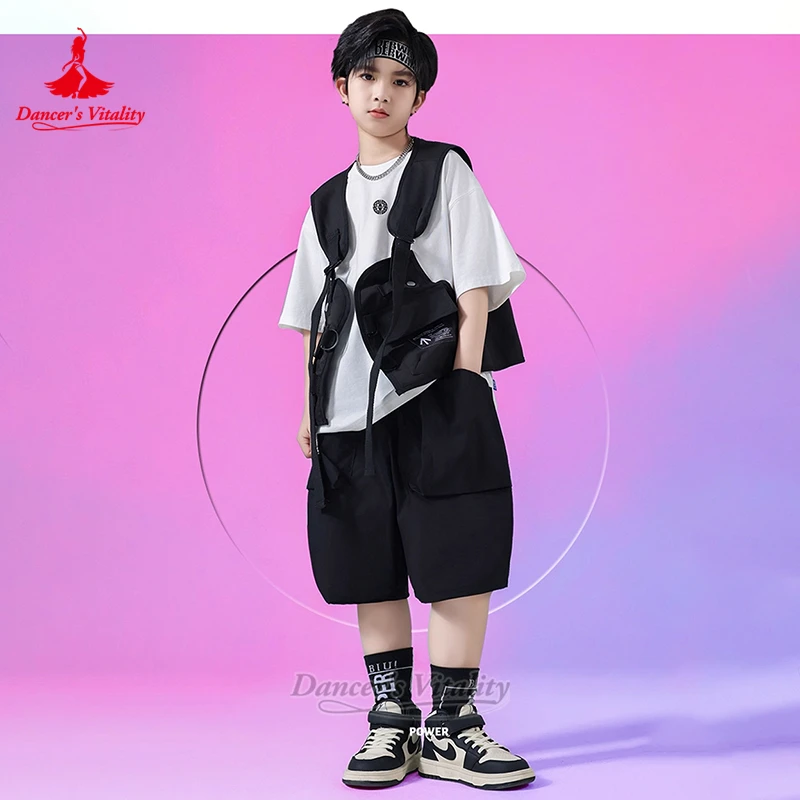 Vitality del ballerino Bambini Hip-Hop Breaking Dance Training e esibizione e concorso T-shirt bianca + pantaloni + gilet Set da 3 pezzi