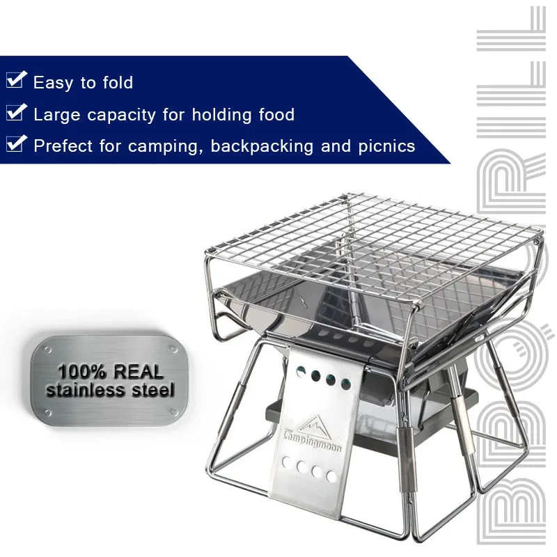 YOMEEI Portable Stainless Steel BBQ Grill Non-stick Folding Mini Pocket Barbecue Grill Outdoor Camping Picnic Tool