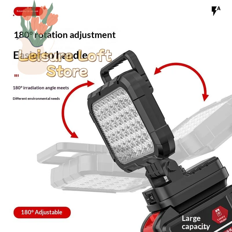 3/4/5인치 LED 작업등 - 듀얼 USB 및 핸들, 18V 리튬이온 공구용 휴대용 작업등