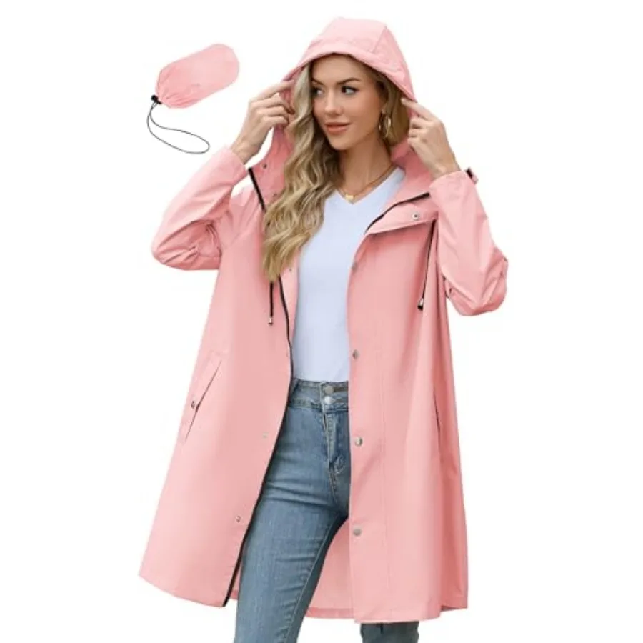 

Zando Long Packable Rain Jacket Women Waterproof - Raincoat for Women Rain Coat with Hood Lightweight Outdoor Windbreaker