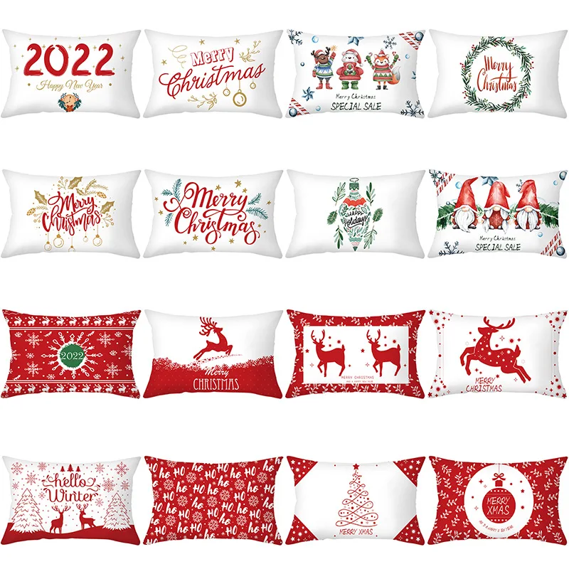 Christmas Pillowcase Decorative Throw Pillow Rectangular Cushion Cover Cartoon Snowman Alphabet Print