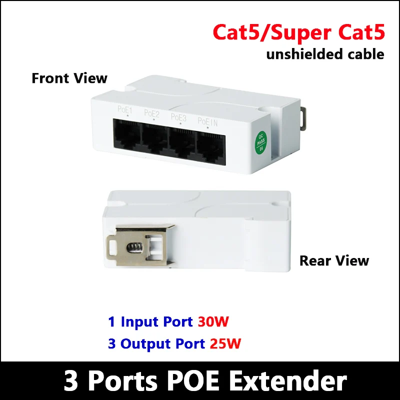 100M 3 Output Ports POE Extender for IP Cameras 1 POE Input 100m Distance 30W-in/25W-out Cat5 or Super Cat5 Unshielded Cable