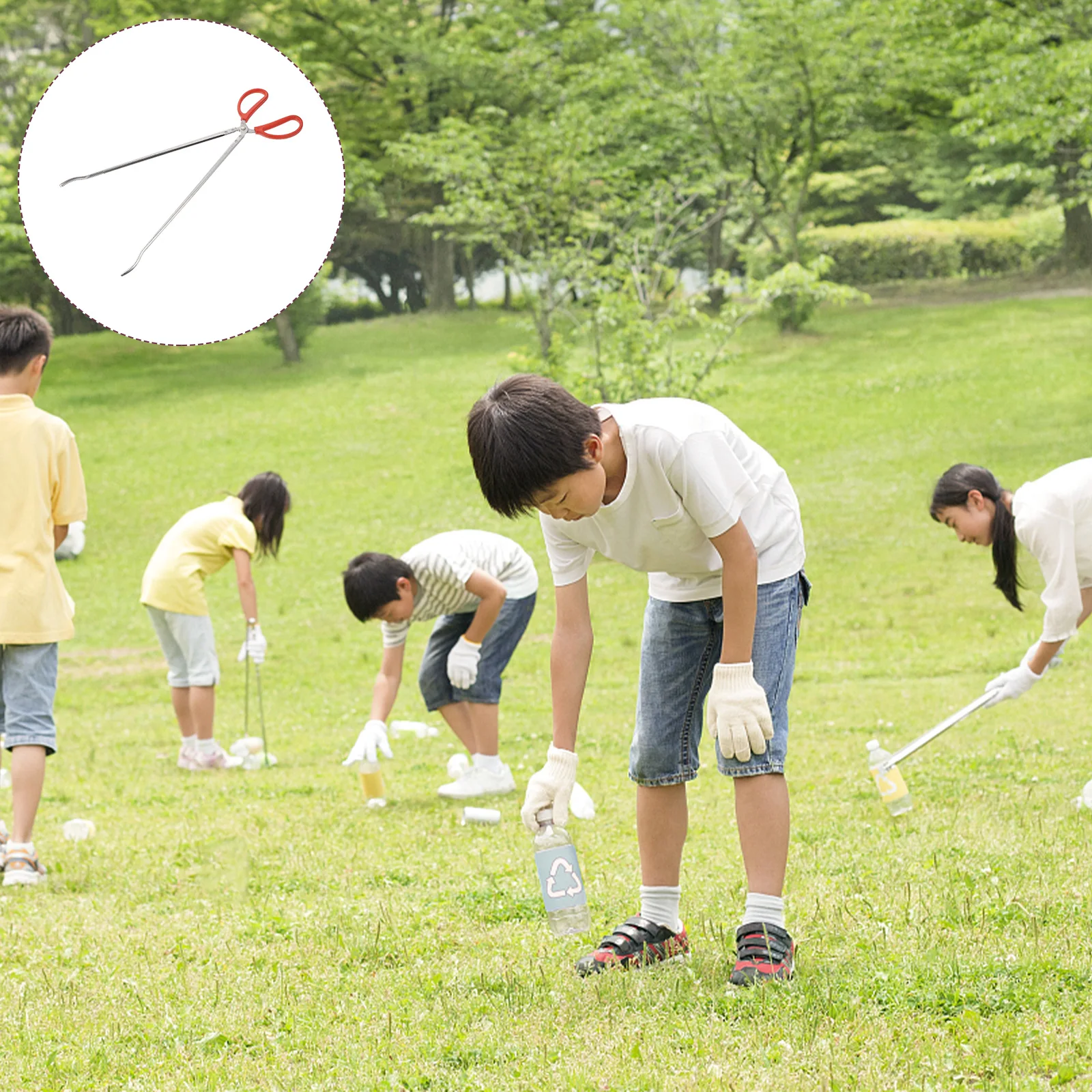 

1pc Stainless Steel Waste Clamp Long Handle Heavy Duty Outdoor Garbage Picker Yard Cleaning Tool Grilling Tongs Bbq Coals Clip