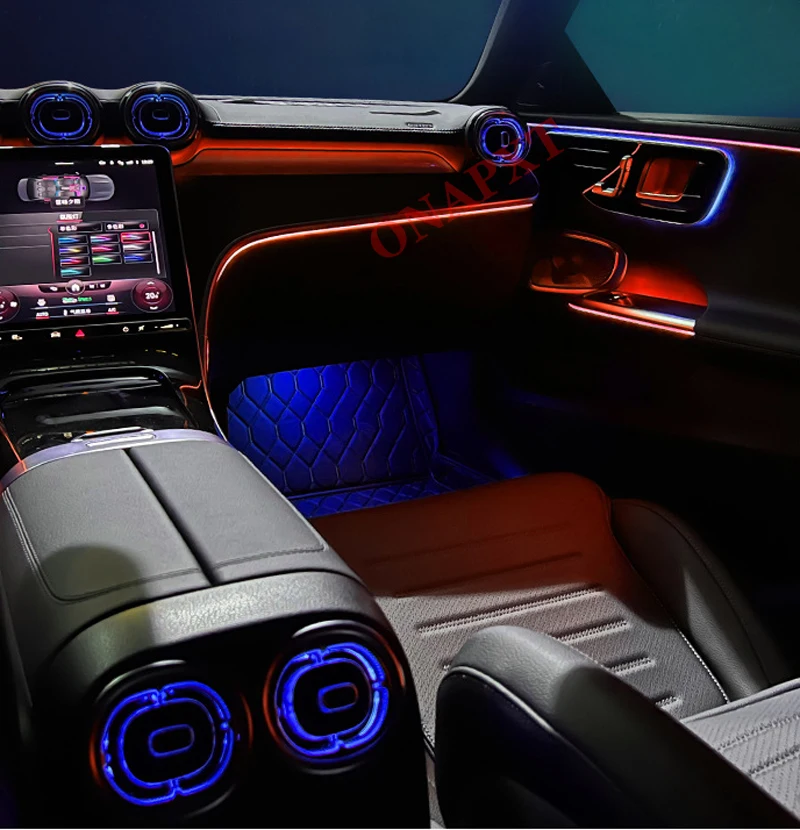 64-Color For Benz C class W206 GLC W254 X254 Car Decorative Atmosphere Lamp Strips MB LED Air Vent Nozzle Neon Ambient Light