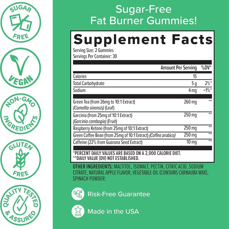 Healthy Fat Burner Gummies - Used for Metabolism+Green Coffee Beans and Raspberry Ketone-60 Gummies