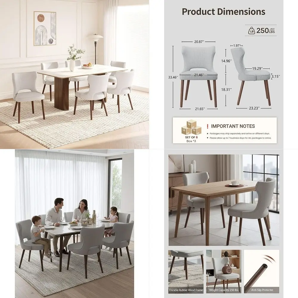 

Dining Chairs Set of 6, Farmhouse Dining Room Chairs with Solid Wood Legs, Mid Century Fabric Kitchen Chairs, Upholstered Chair
