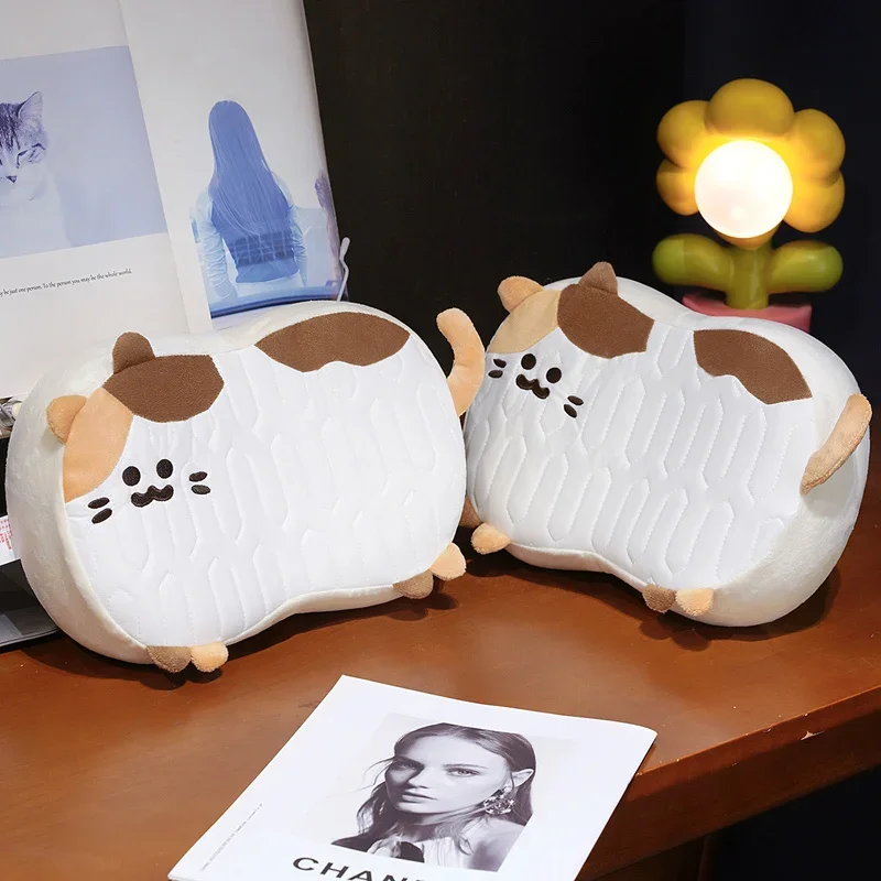 Reversible Cute Cat Memory Foam Pillow, Cooling Ice Silk Top and Soft Plush Back, Ergonomic Neck Support Nap Pillow for gifts.