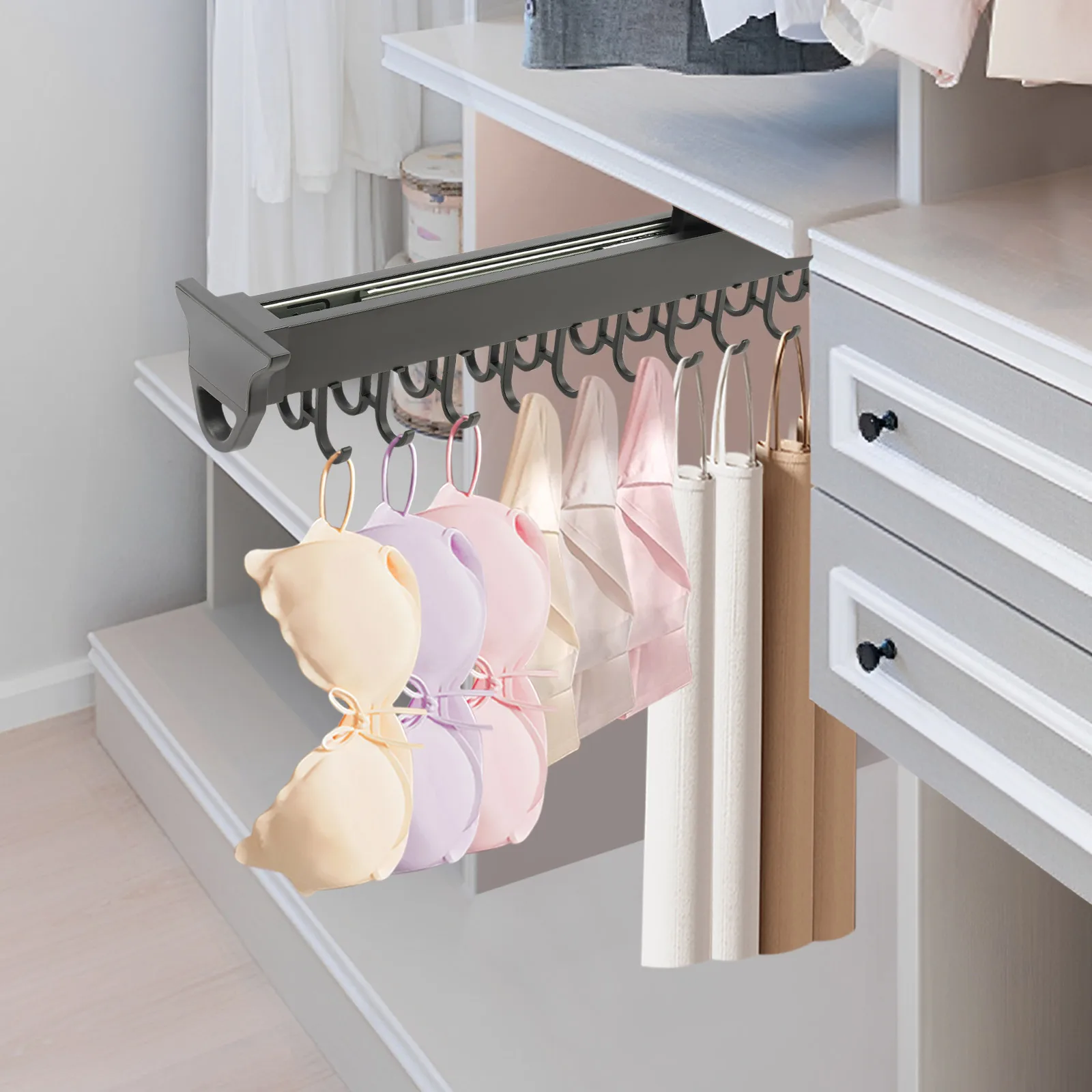 منظم مثبت على الحائط قابل للتمديد، حامل ممسحة مكنسة منزلق مع 20 خطافًا - رف تخزين لأدوات تنظيف مماسح المكانس #2