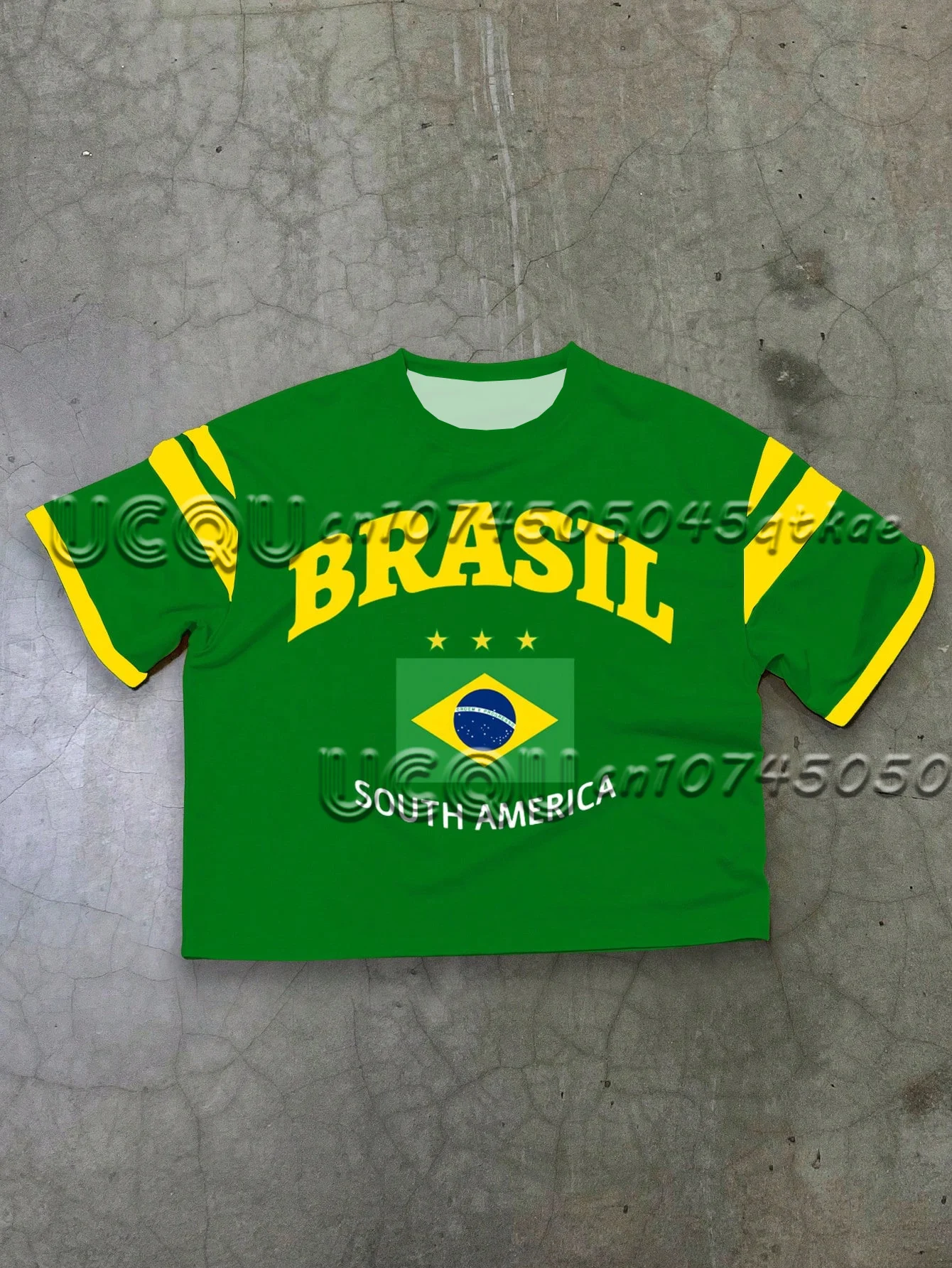 Camiseta con estampado de bandera y letras brasileñas, cuello redondo, holgada, de secado rápido, de manga corta, estilo femenino, Top informal de media manga para parejas