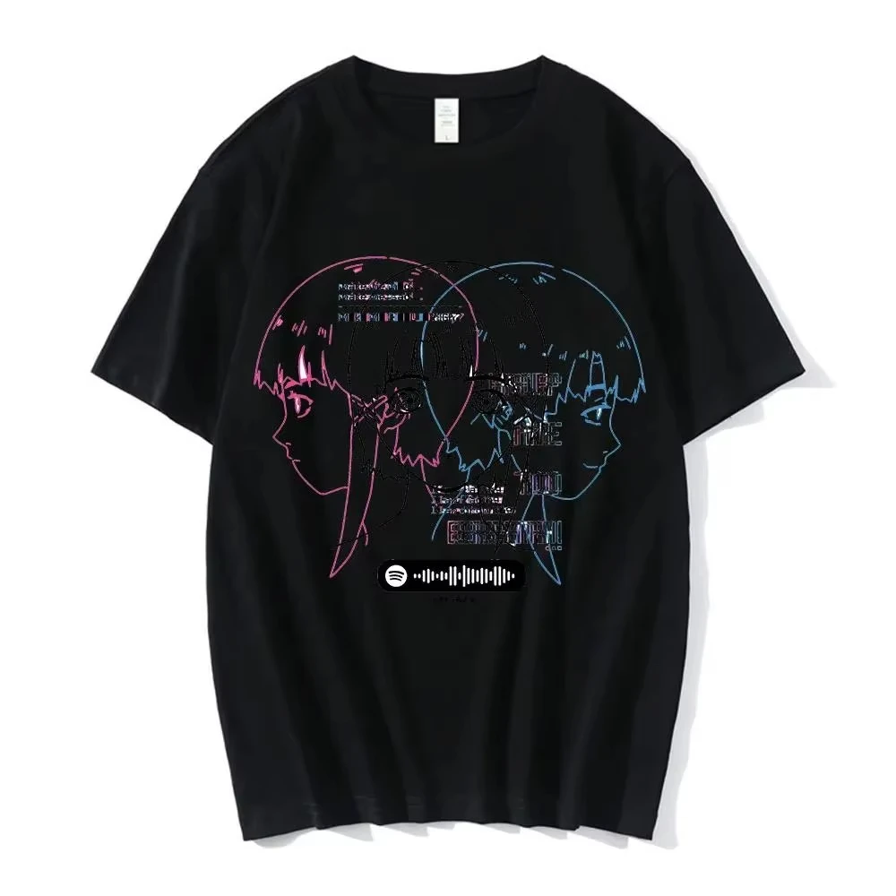 Anime Series Experimental Lain Graphic Printing T-Shirt Iwakura Manga Girl Science Fiction Short Sleeve Fashion T-Shirt Men