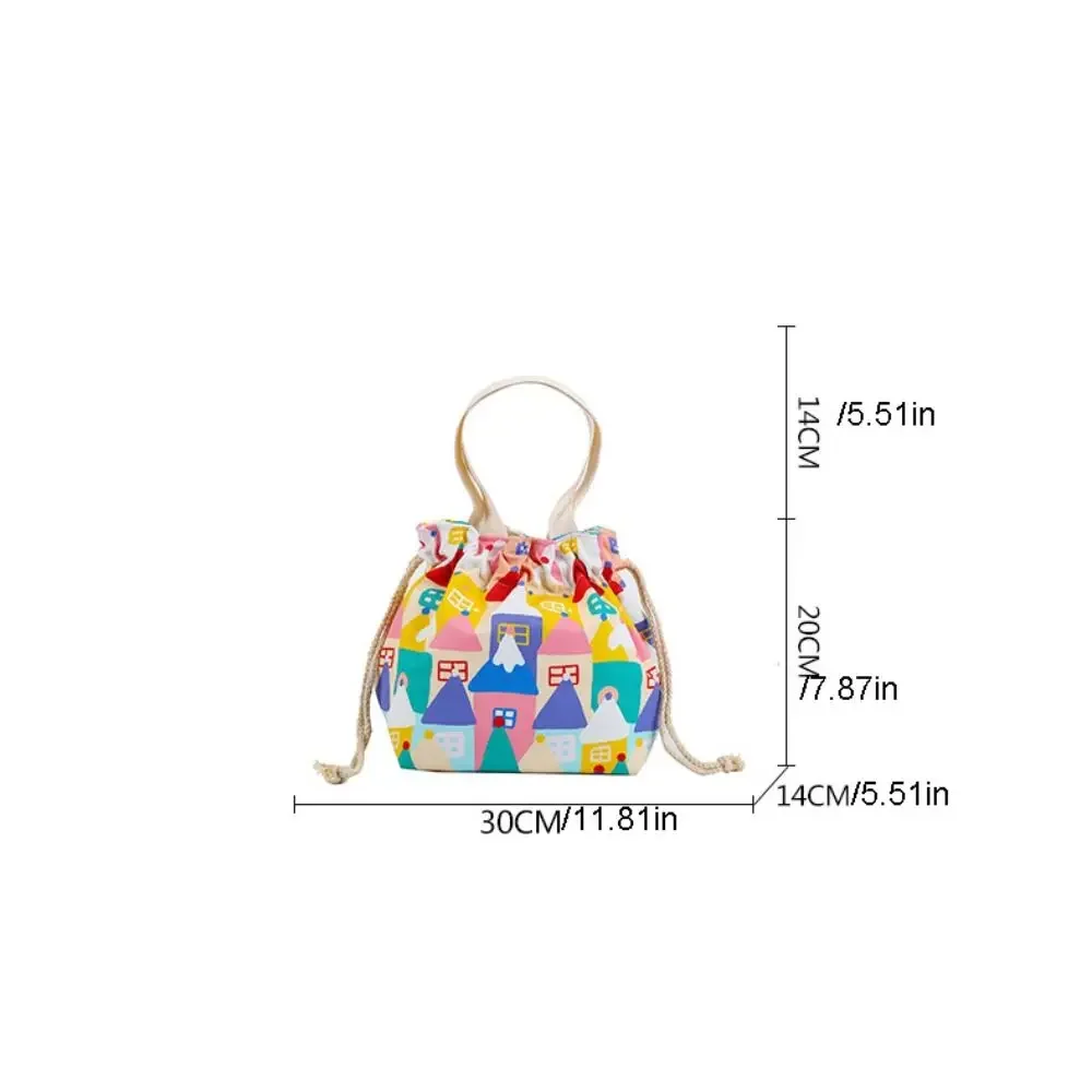 Borsa da polso portatile con nodo tascabile con coulisse di grande capacità in tela con stampa dolce