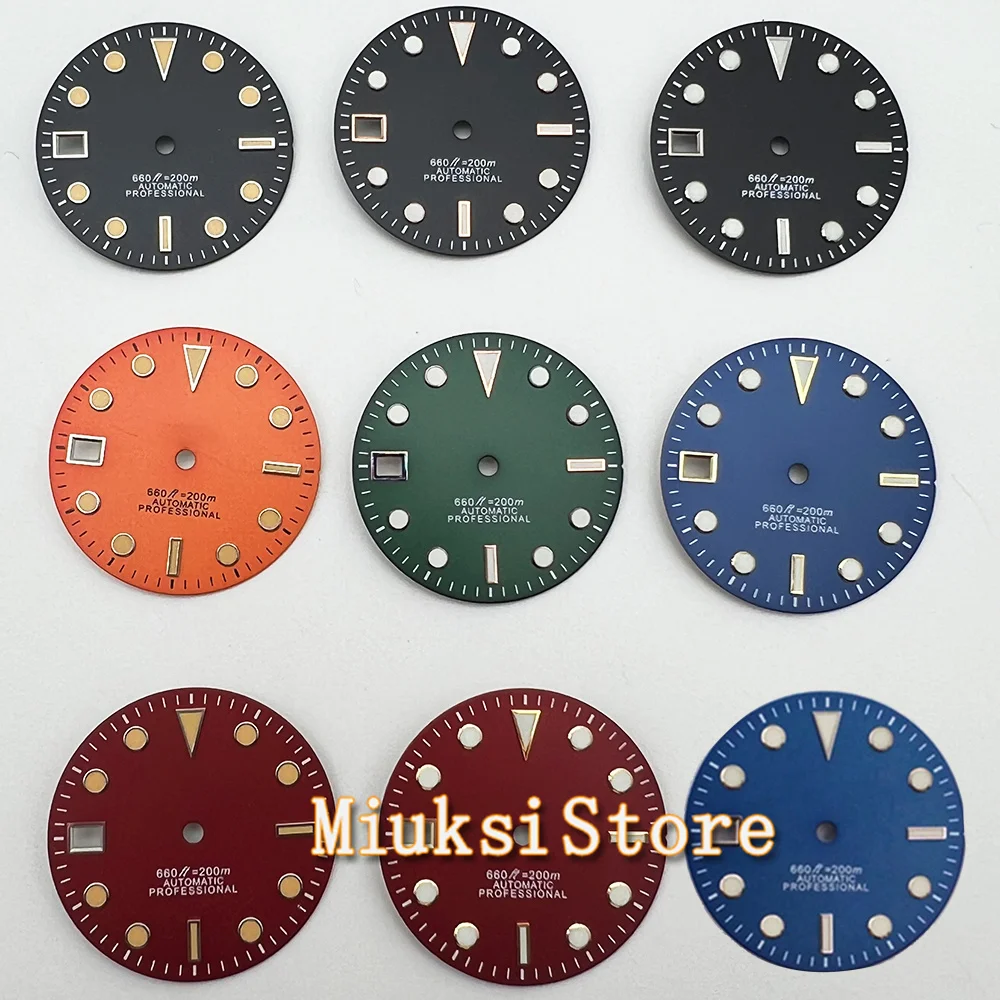 29mm Watch Dial With 9 o\'clock Crown Date Window For NH35  Watches Automatic Movement Blue Black red orange dial