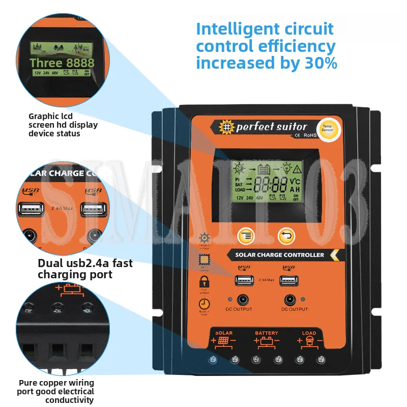 30A PWM Solar Charge Controller | 12V/24V Auto, LCD Display | Lead-Acid Battery Regulator for Solar Street Light/PV System