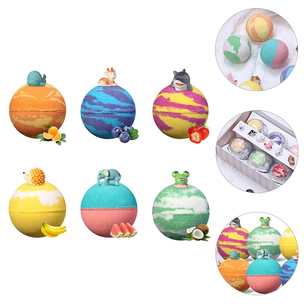 

6pcs Toy Bath Salt Balls Animal Shapes Natural Ingredients Rich Foam Durable Gift Suitable Boys Girls Bathing Foot Soak Spa