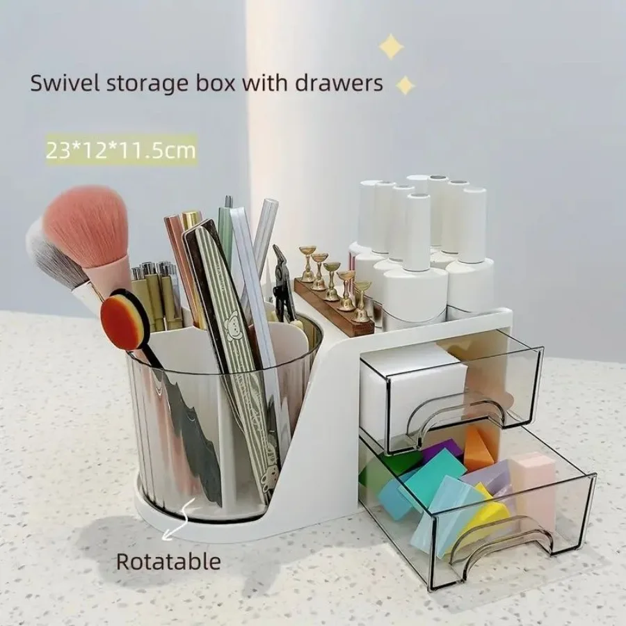 Organizer Rias Berputar 360 dengan Kompartemen Transparan Rak Penyimpanan Kuas Kosmetik Plastik Tahan Lama Orga Rias Hemat Ruang