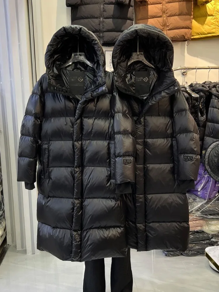 2025年冬新作 レディース ブラックゴールド 7グリッド着脱式フード付き パファージャケット ゆったり 暖かい 厚手 ロング ダックダウンコート