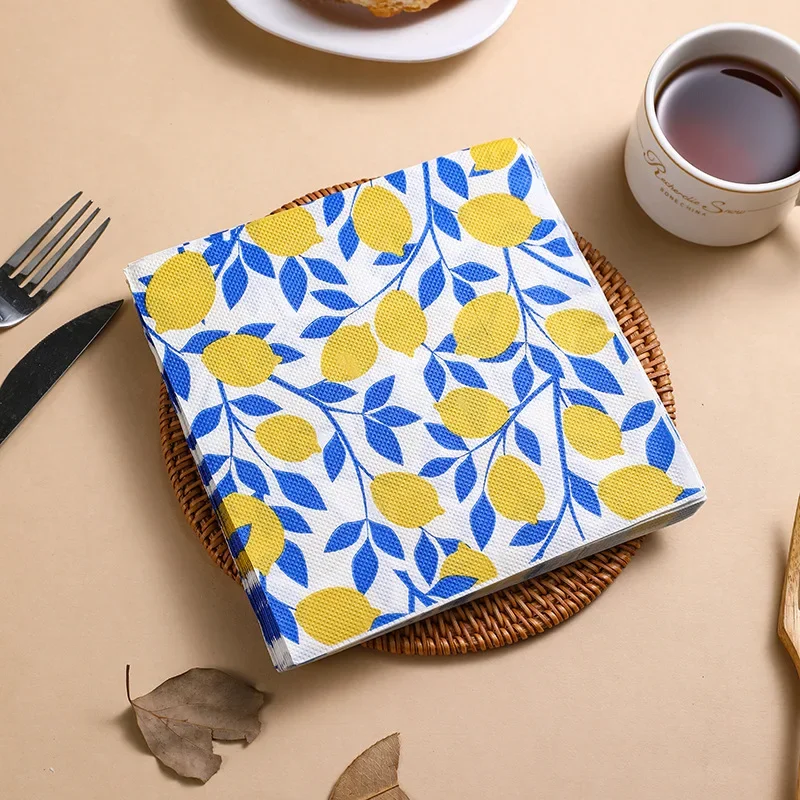 Fresh Lemon Colorful Printed Napkins Banquet Party Disposable Home Placemat Paper Holiday Ambience Decoration Paper 10/20pcs