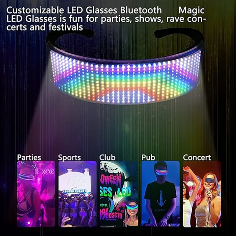 A04G-Shining LED Light Up Rgb Luminous Glasses Bluetooth App Programmable Display Screen For Halloween For Party