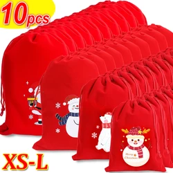 10/1Pcs Red Christmas Velvet Bags Santa Candy Snack Drawstring Pouch Wrapping Bag for New Year Party Gift Packaging Storage Bags