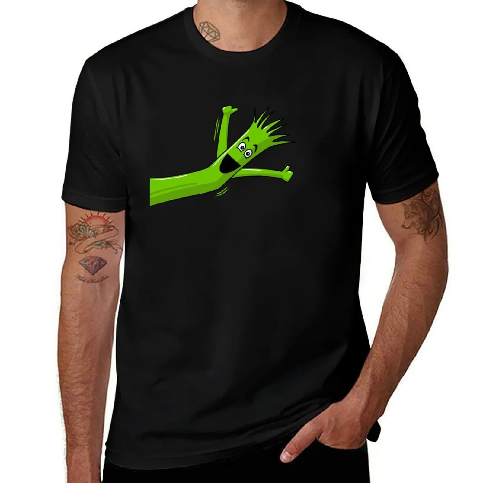Green Wacky Waving Inflatable Arm Flailing Tube Man Portrait T-Shirt Casual Simple Design Short Sleeve Shirt T-Shirt
