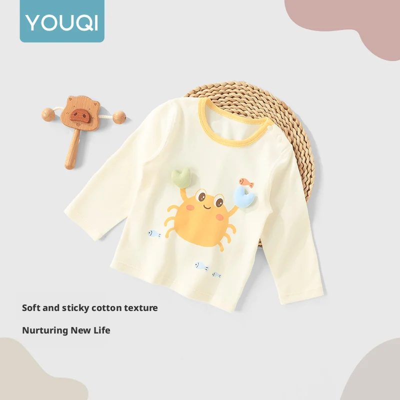 

【Youqi】Chinese 0-2 Year Old Baby Tops, Class a Pure Cotton, Spring and Autumn, Unisex Baby Long-Sleeve Thin Cartoon Stylish Children's T-Shirt