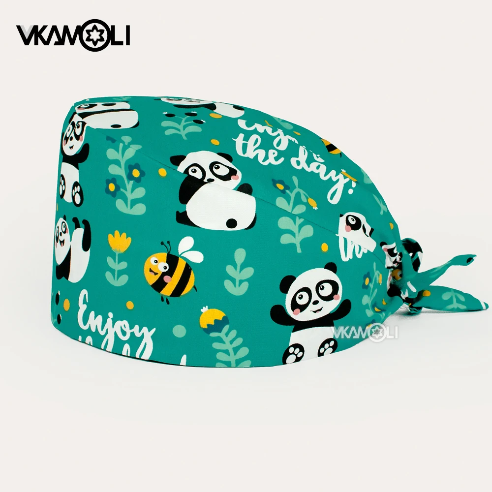 wholesale laboratory Clinic work cap panda printing Dental beauty dentist cap sweat-absorbent scrub hats Skull cap Dust cap