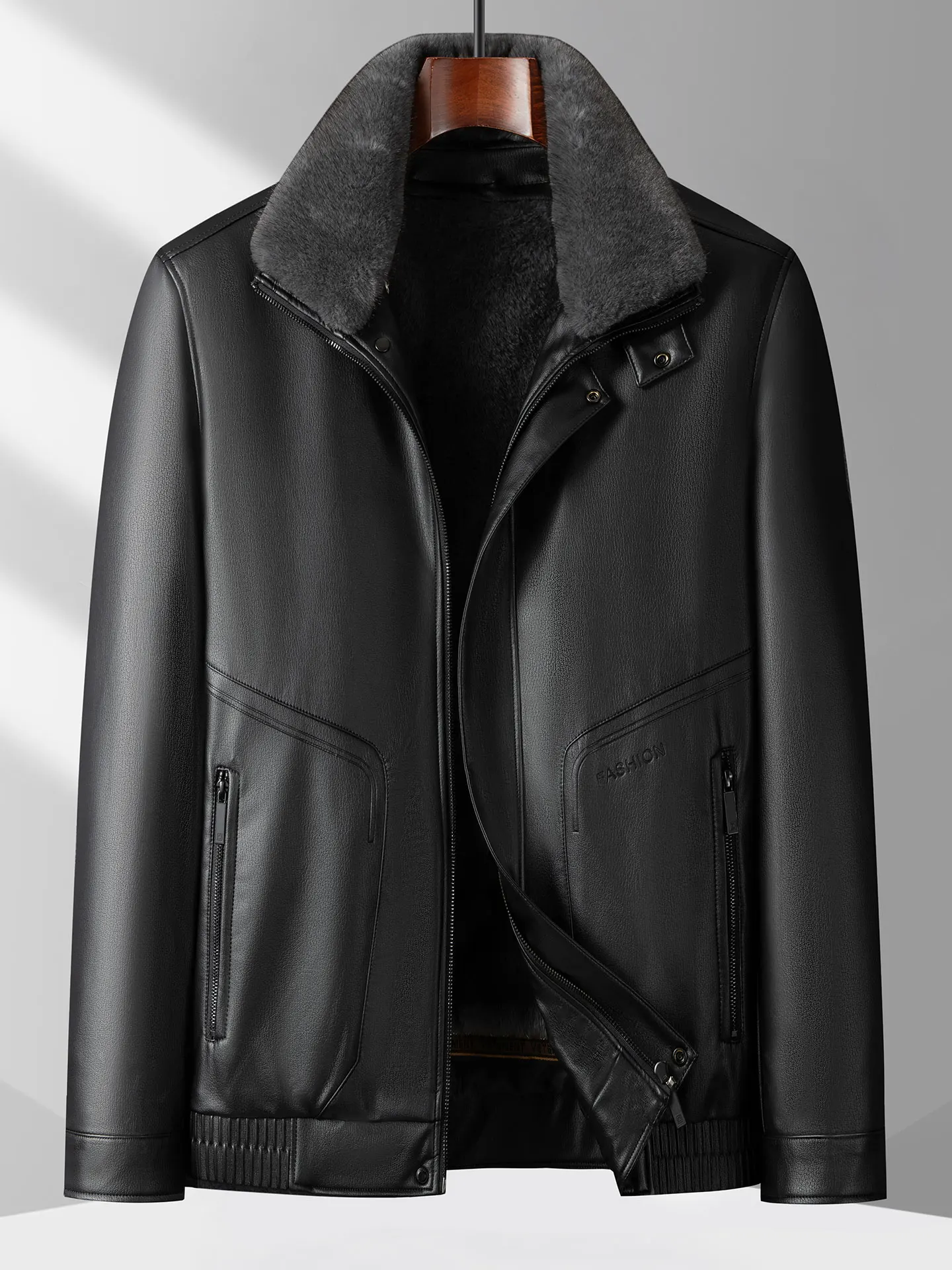 

Мужская зимняя утепленная кожаная куртка на флисовой подкладке, свободного кроя, больших размеров, для мужчин среднего и старшего возраста, для полных мужчин, теплая