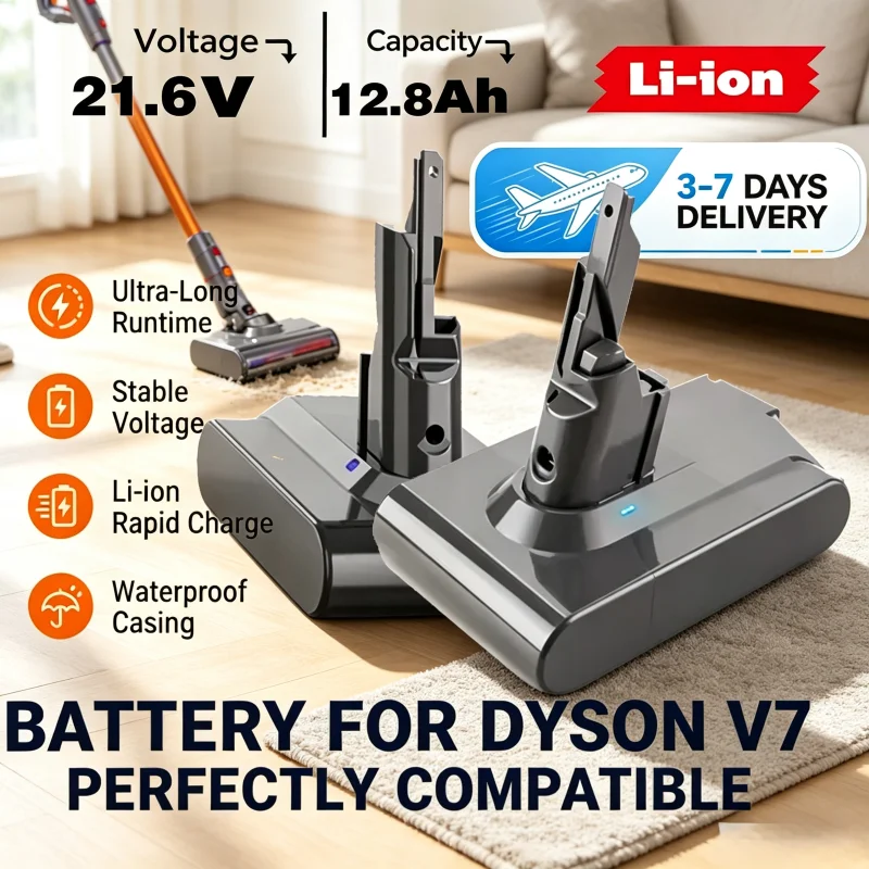 Batterie de remplacement neuve 21,6V 12800 mAh, alimentation stable compatible avec l'aspirateur sans fil Dyson V7 Animal, V7 Absolute, V7 Motorhead, batterie de rechange.
