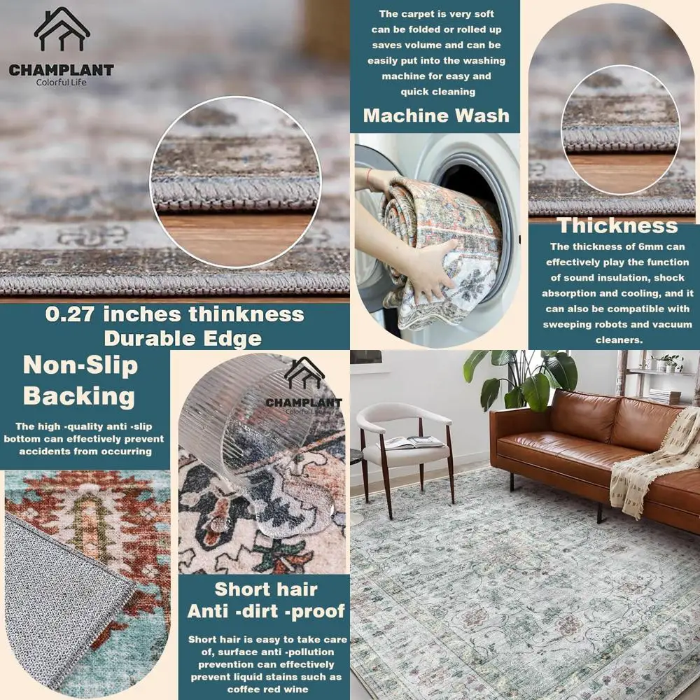 9x12 Feet Washable Bohemian Rug - Non-Shedding, Low Maintenance, Perfect for High Traffic Spaces