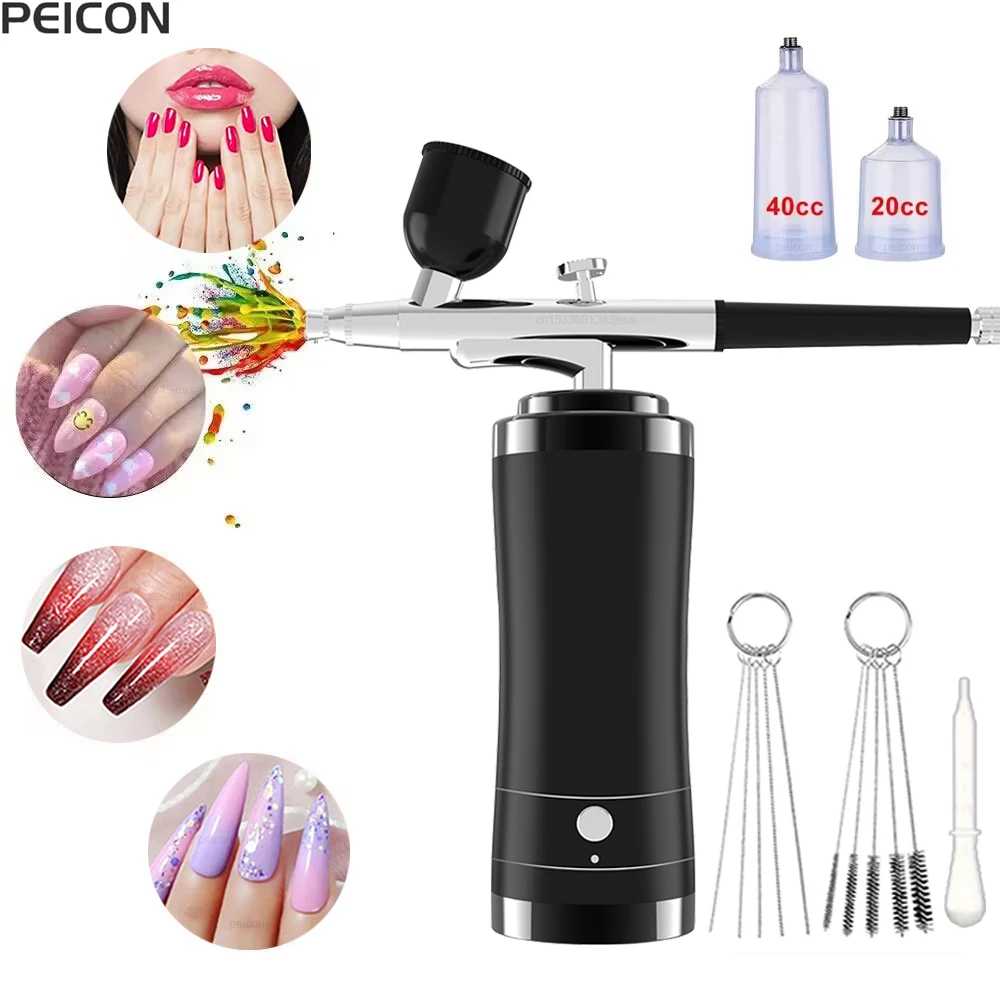 Tragbarer Airbrush-Nagel mit Kompressor, Airbrush-Nagelmaschine für Nägel, Kunst, Malerei, Handwerk, kabellose Luftbürste mit Kompressor