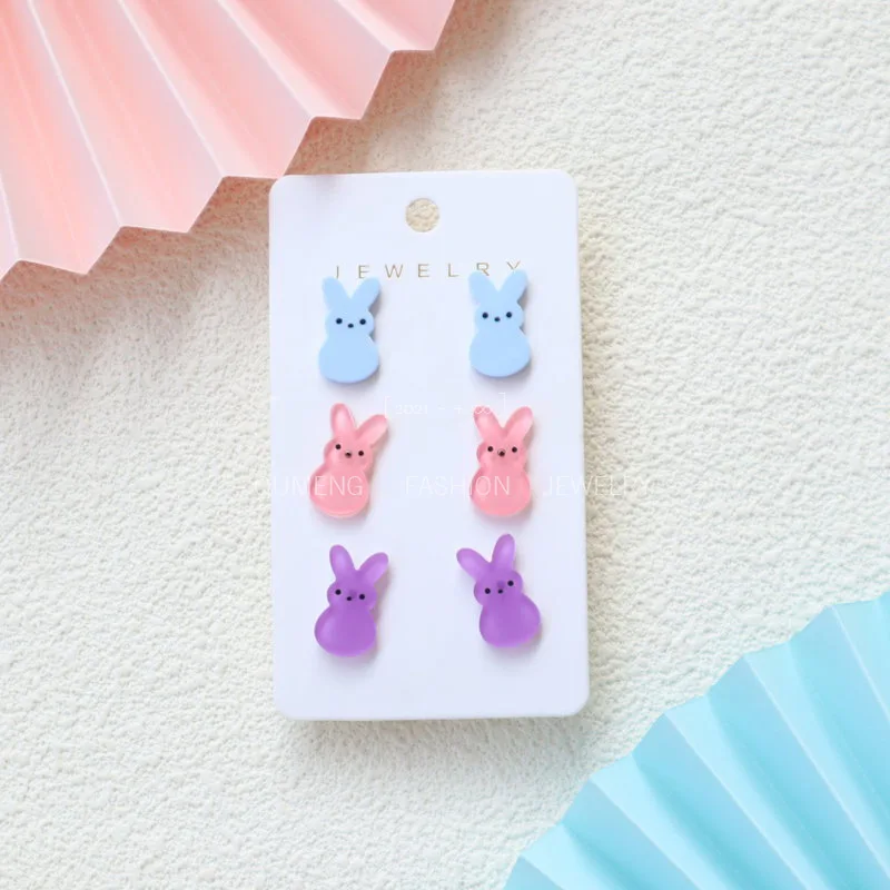 Easter Peeps Stud Earrings Set Marshmallow Bunny, Spring Earrings, Acrylic, Hand Painted, Laser Engraved Stud Earrings Pack