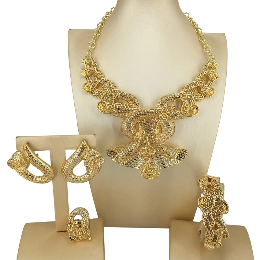 Yuminglai Newest Italian Gold Color Woman Jewelry Set Big Necklace Exaggerated Style Dubai Style Party Wear Jewelry FHK14500