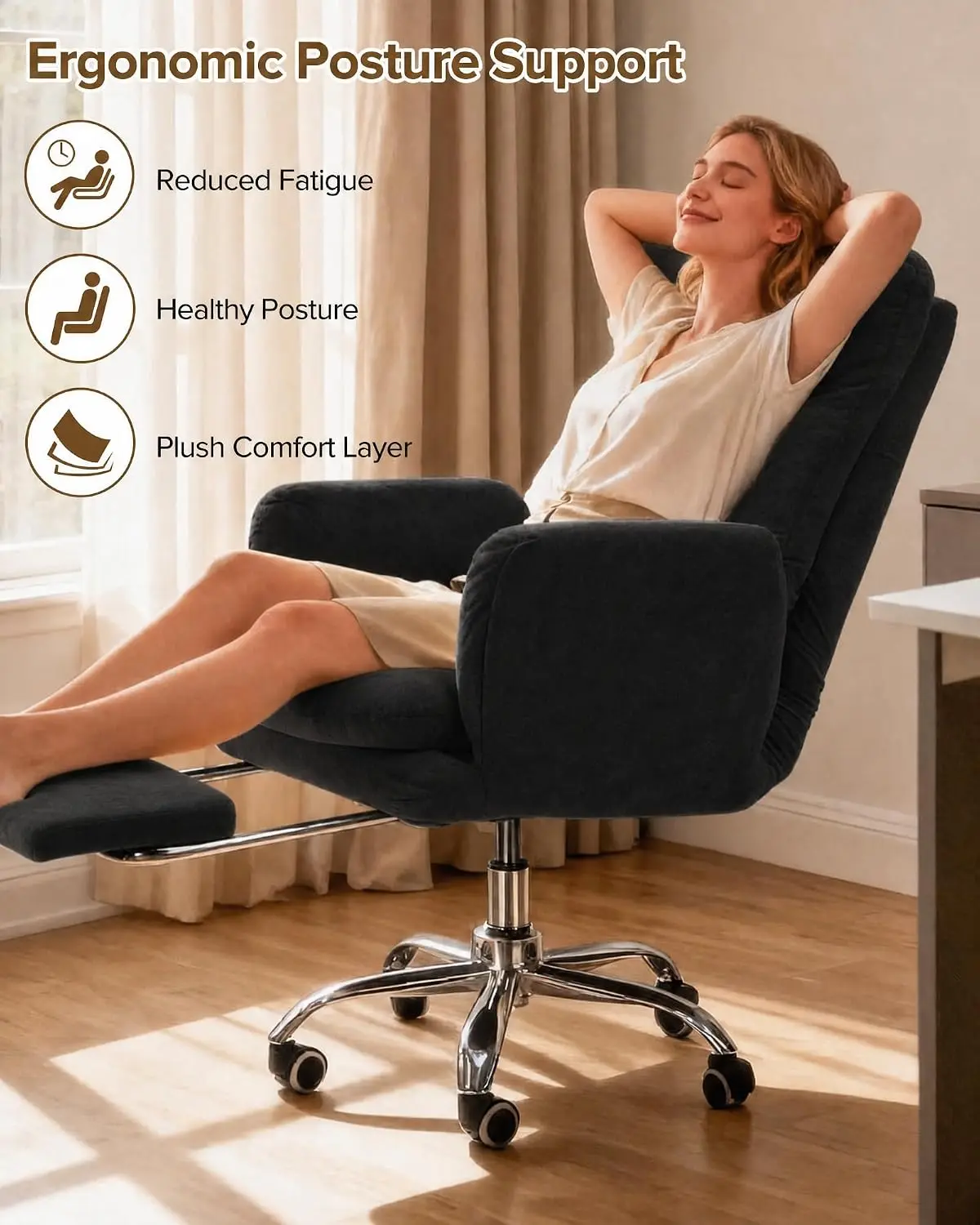 Big And Tall Executive Office Chair, Ergonomic Reclining Computer Desk Seating, Wide Heavy Duty Task Swivel Chair With Flip Up Armrests And Retractable Footrest, Modern Black Seating