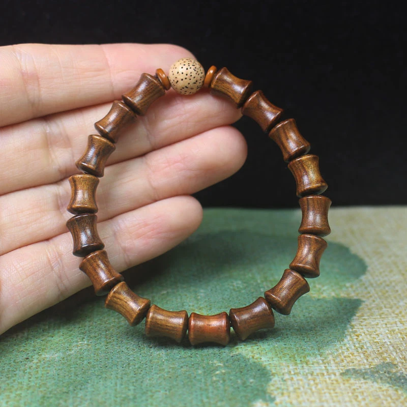 

Black rosewood bamboo-style bracelet with star-moon Bodhi , prayer beads, unisex cultural accessory, elegant jewelry
