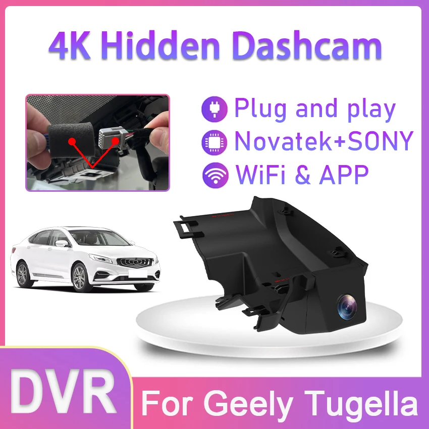 4K HD 2160P Plug and Play WiFi Car DVR Video Recorder Dash cam For Geely Tugella Xingyue FY11 2020 2021 2022 2023 By APP Control