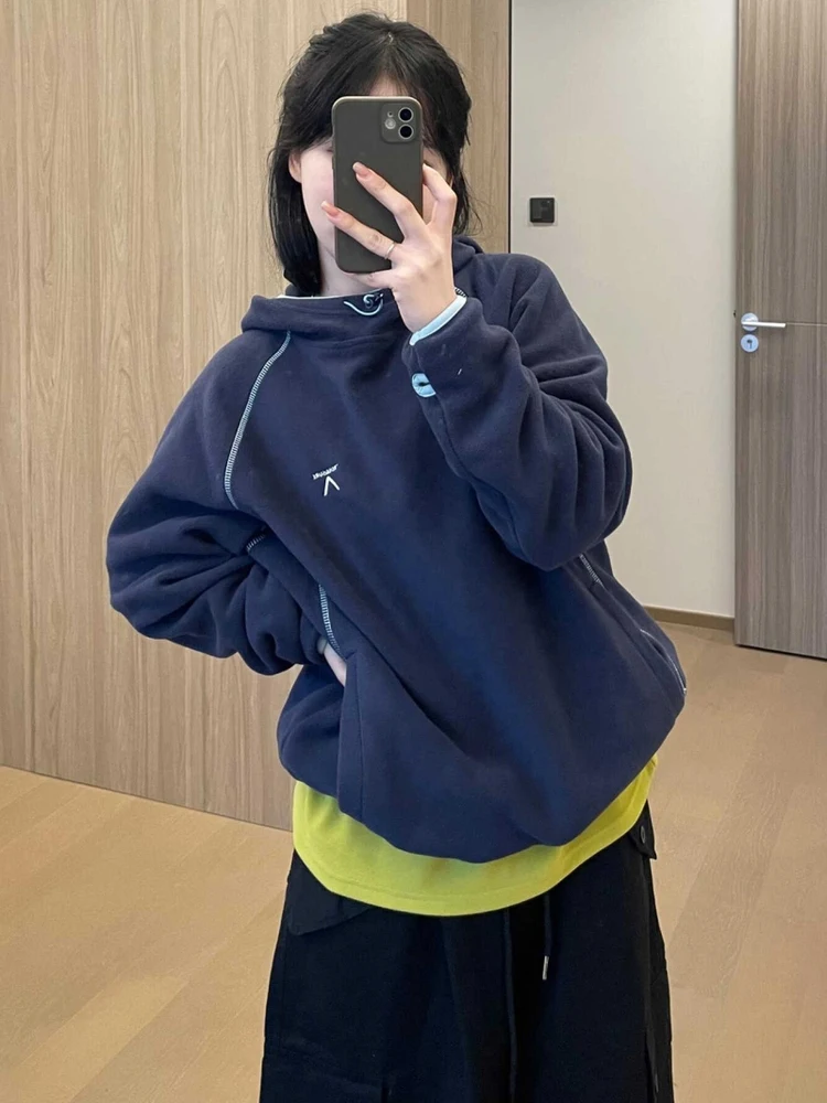 

Thiened Fce Hoodie ex Autumn Winter Jaet Youth Casual Warm Coat Cleanfit Sle Long Sve Zipper ket Hooded Sw...