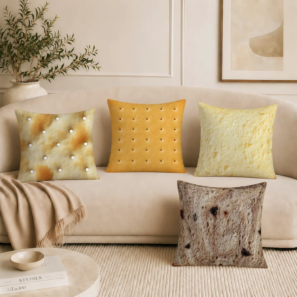 Fun Realistic Square Cookie Toast Art Cushion Cover Soft Pillowcase Double Sided Sofa Home Living Room Decor Bed Hogar Gift
