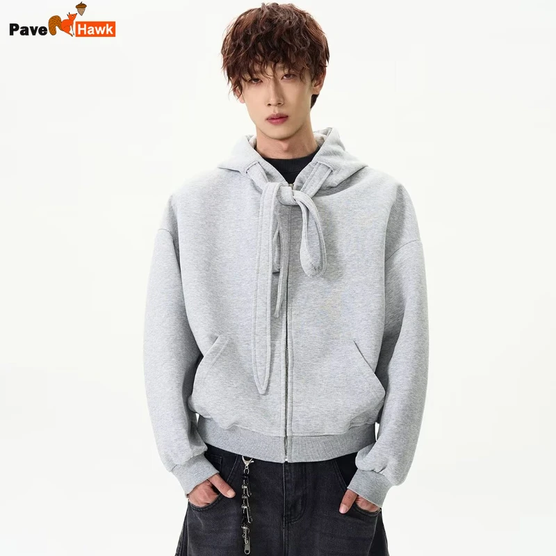 2024 New Mens Hooded Jacket American High Street Strap Design Loose Hoodie Coats Y2k Casual Sports Couple Sweatshirt Cotton