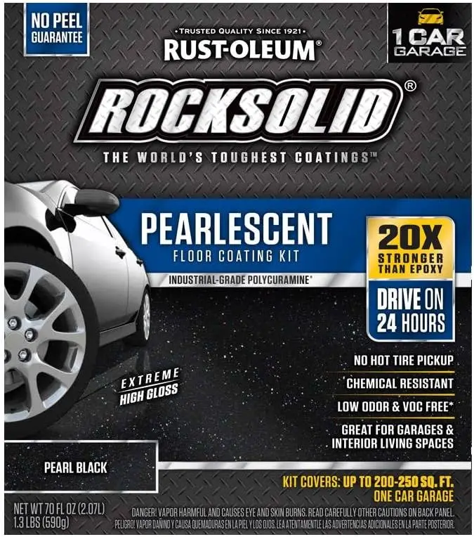 Rust-Oleum 306325 RockSolid Pearlescent 1 Car Garage Floor Coating Kit, Pearl Black